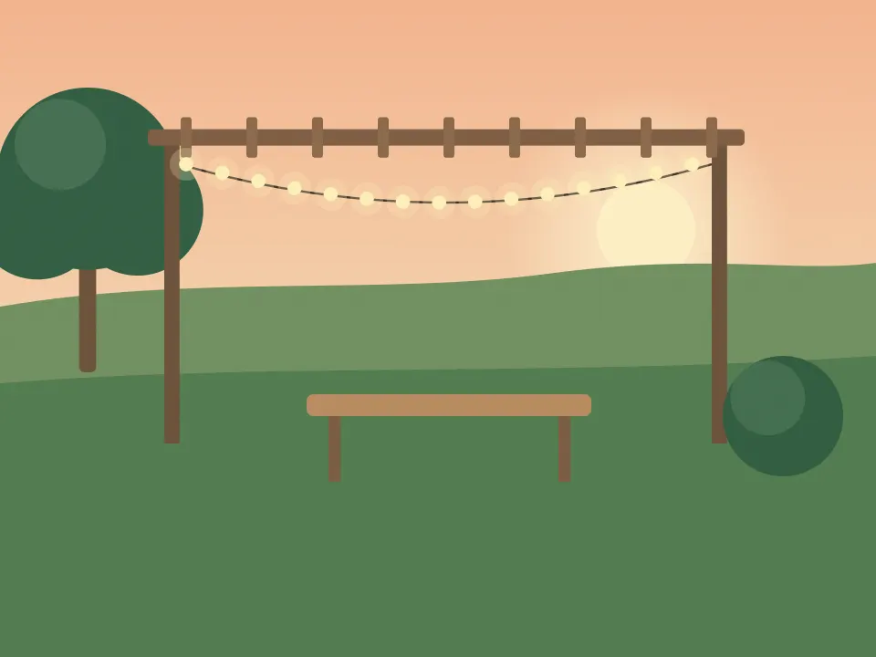 Pergola et guirlande au coucher du soleil